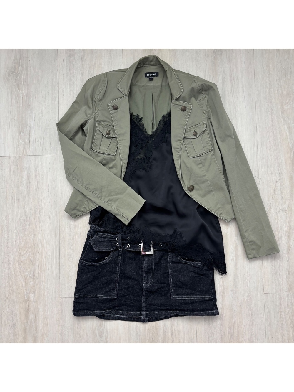 Bebe Military Blazer Womens 6 Olive Green Fitted Utility Jacket Y2K